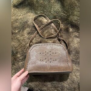 Studded Boot Embroidery Brown Crossbody Bag